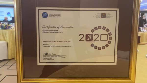 PHOTO 2020 10 07 17 44 46 - Bank of Africa BMCE Group primée au 13ème cycle des Arabia CSR Awards « Arabia Corporate Social Responsibility Awards 2020 » - Catégorie “Financial Services“ –
