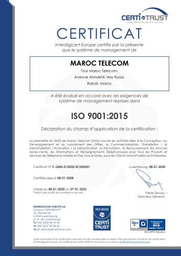 0001 1 1 - Maroc Telecom maintient ses certifications ISO 9001 V 2015 et ISO/CEI 27001 V 2013 avec z&eacute;ro non-conformit&eacute;