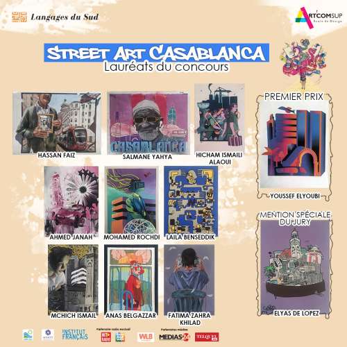 Visuel Lauréats Streetart Casablanca - Langages du Sud et Art’Com Sup dévoilent le gagnant du concours « Street Art Casablanca » !