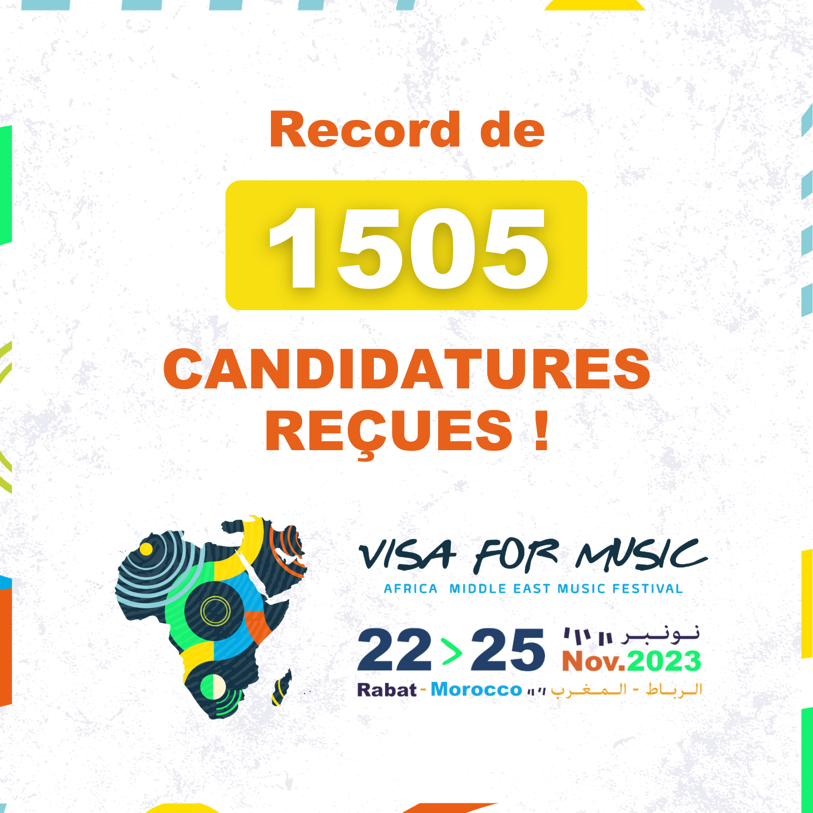 Visuel Candidatures VFM2023 - Clôture de l’appel à candidatures Visa For Music 2023: Nombre record de candidatures de 1505 !