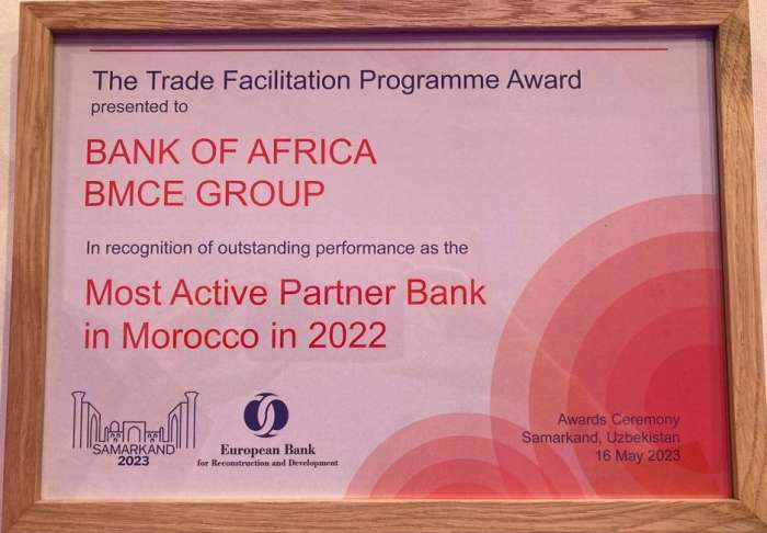 Award 2 - BANK OF AFRICA élue  « Banque Partenaire la Plus Active au Maroc pour l’année 2022 »