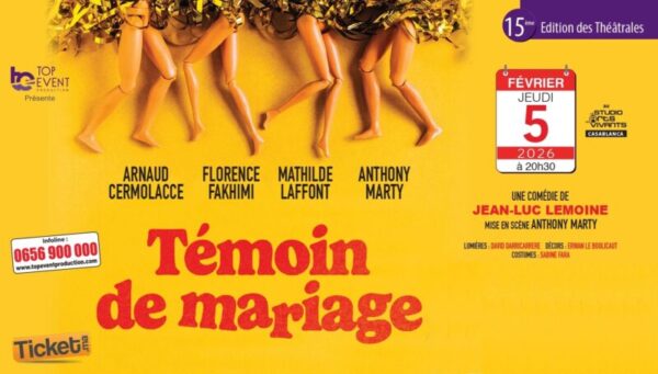 Visuel Temoin.de .mariage 600x341 - Les Théâtrales ouvrent leur 15e édition avec “Témoin de mariage” au Studio des Arts Vivants