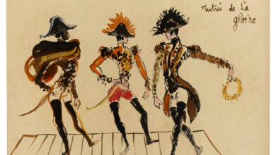 Croquis de costumes pour le ballet Le Diable Amoureux projet non realise circa 1961. Encre et pastel sur papier. © Yves Saint Laurent Fondation Pierre Berge – Yves Saint Laurent Paris 390x220 - Marrakech : le musée Yves Saint Laurent ouvre une nouvelle exposition dédiée aux costumes de scène
